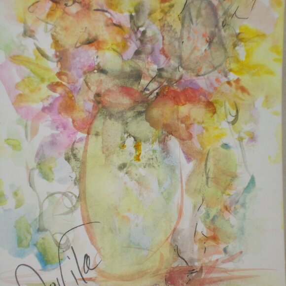Original Collectable "Sunrise Floral" watercolor painting by Texas Artist Davila - Picture 1 of 5